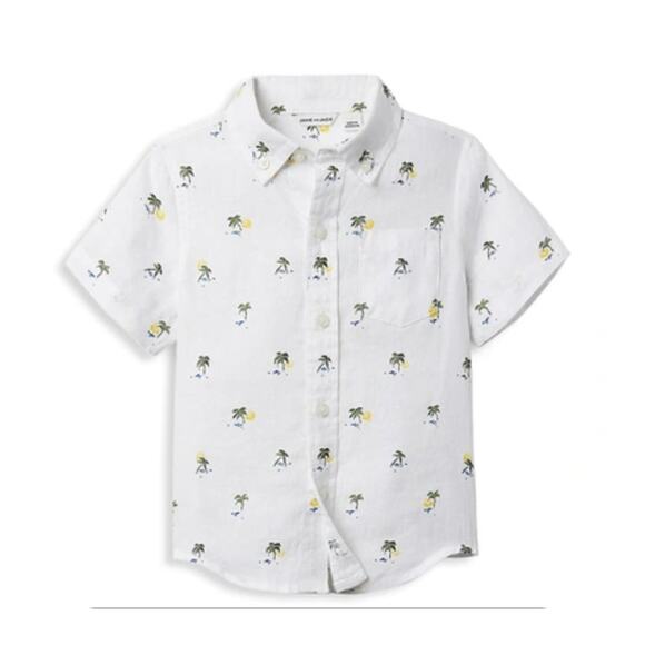 Janie and Jack Boy's Palm Tree Linen Button Down Shirt Short Sleeve White Size 7 - Picture 1 of 10
